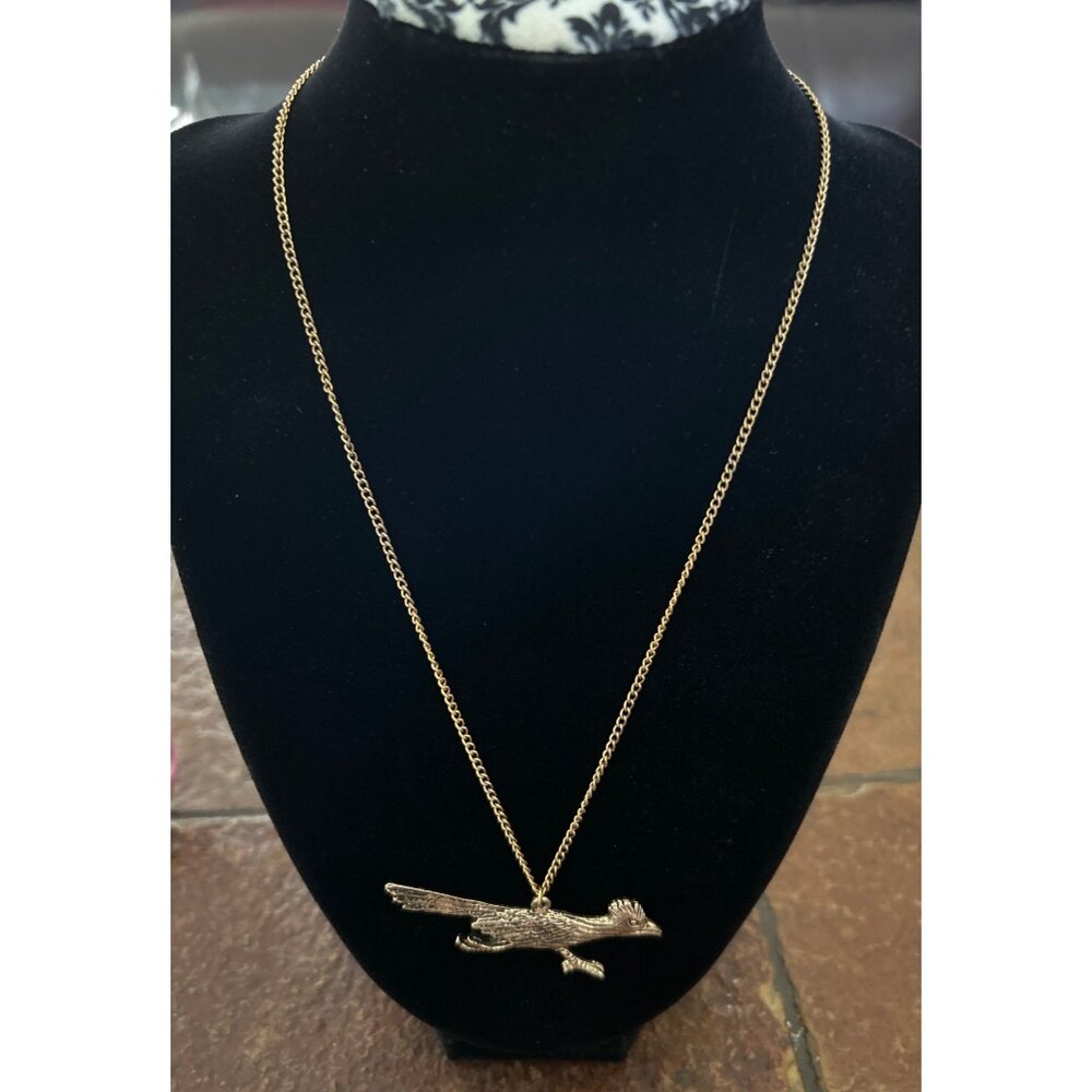 Roadrunner Pendant Necklace Gold Tone Chain 18"